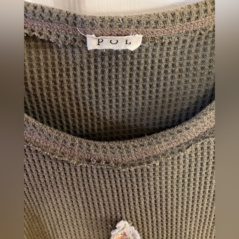 POL-Women’s NWOT LS Olive Textured Knit Top Size S - Picture 4 of 8